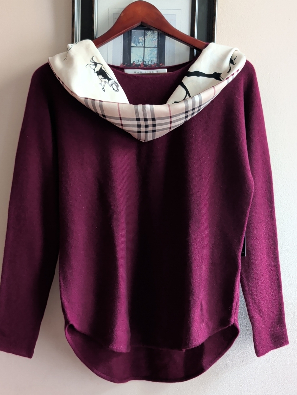 Max Studio 100% 2-Ply Cashmere Crewneck Sweater in Deep Plum